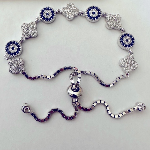 Jewelry - 🧿925 Silver evileye clover bracelet bolo cz stones